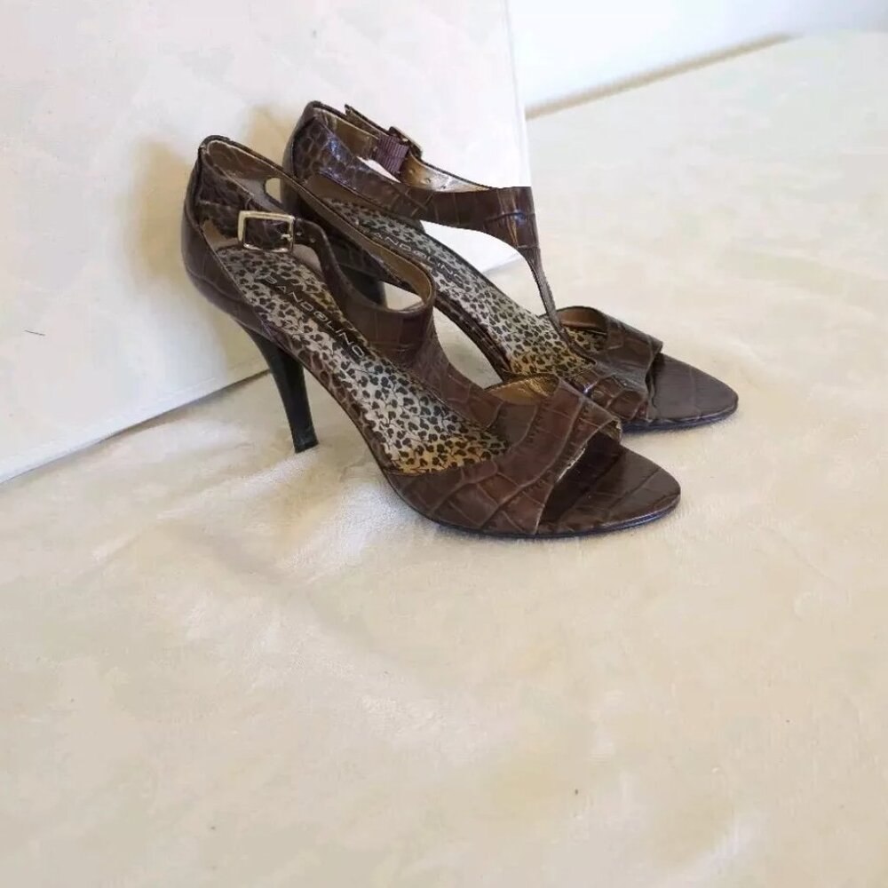 Bandolino Alligator Style Leather High Heels 6.5 6 1/2 M Brown Side Buckle Shoes